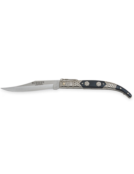 NAVAJA JOKER CLÁSICA ZAMAK PLATEADA Y NEGRA 10 CM