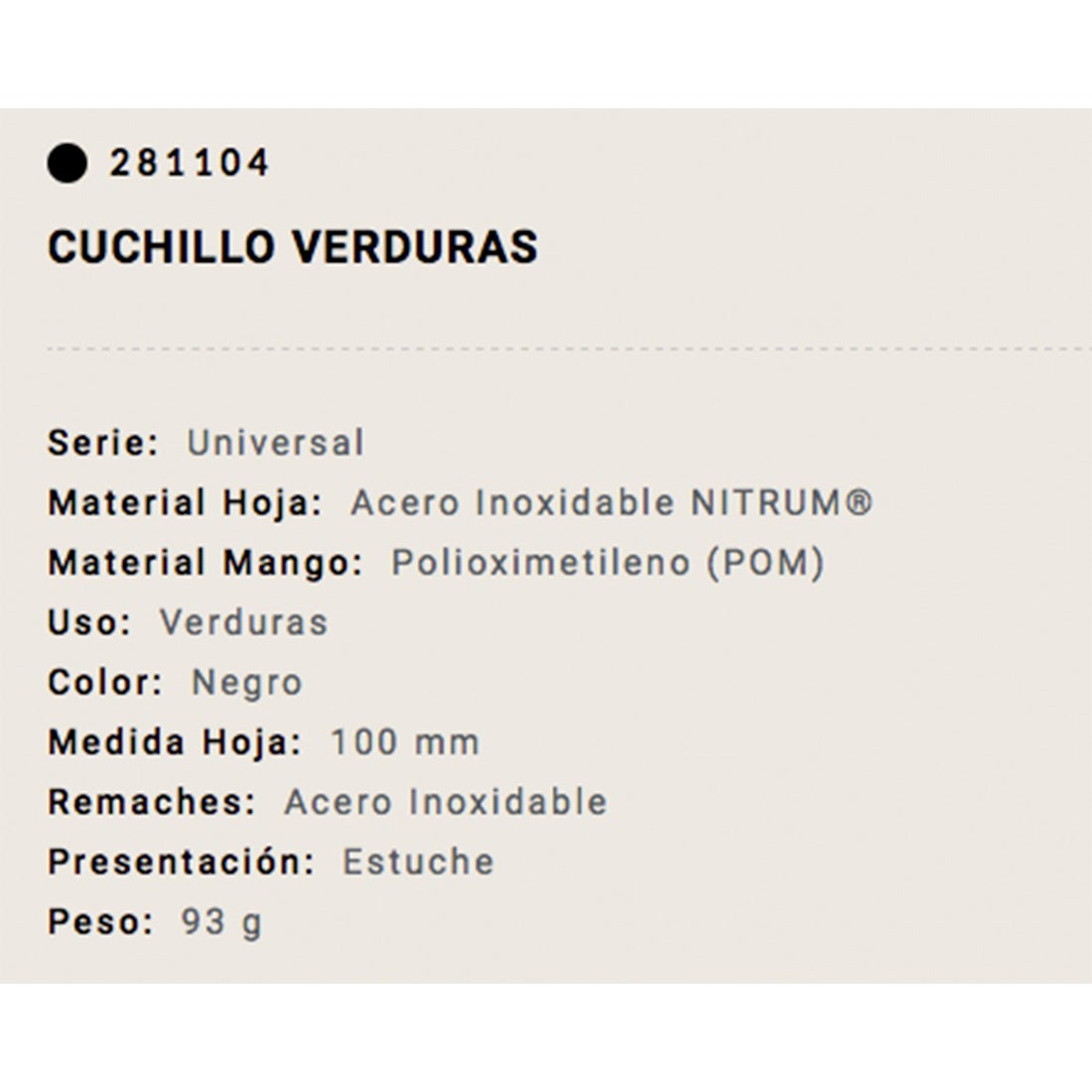CUCHILLO VERDURAS 10CM ARCOS 100501. - CUBERTERIA Y CUCHILLERIA