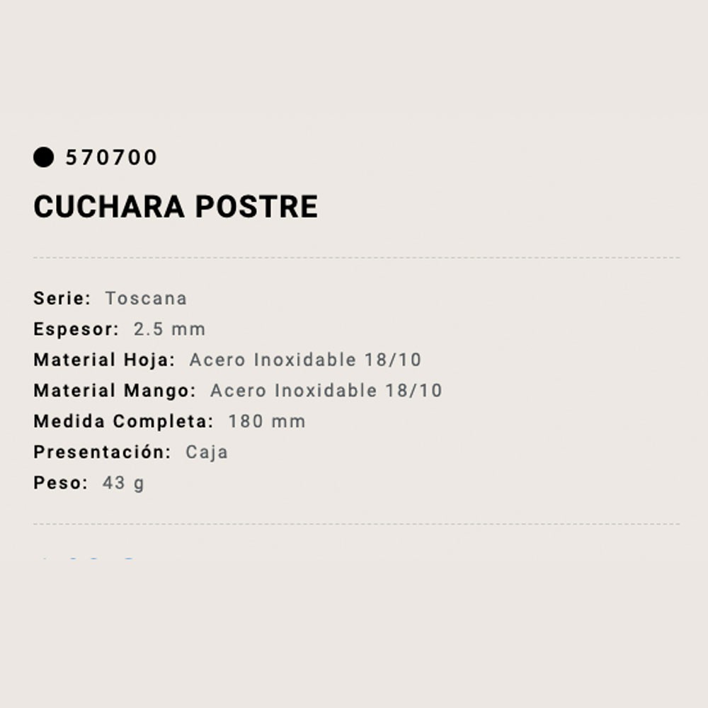 Cuchara Postre 180 mm Serie Toscana